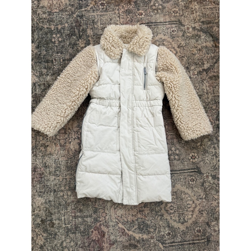 Banana Republic Kids Cream Puffer Coat Vest Faux Shearling Sleeves 4 Years